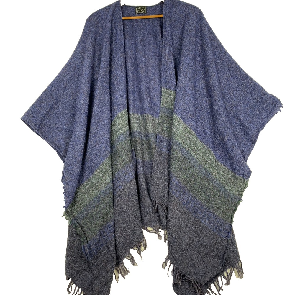 Kerry Woollen Mills Lambswool Shawl Ireland Celtic Blue Blanket Wrap One Size